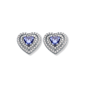 SILVER BLUE CZ HEART EARRINGS