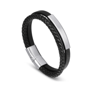 TUNGSTEN BLACK LEATHER ID BRACELET